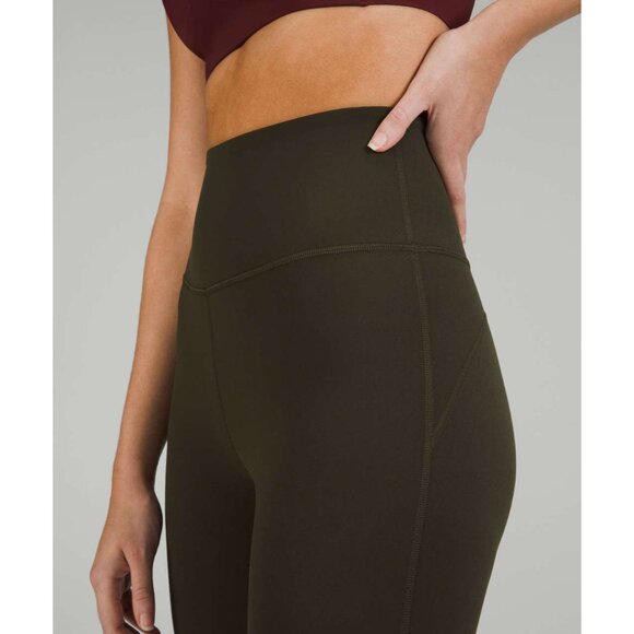 Lululemon Groove Super-High-Rise Flared Leggings Size 18 Dark Olive Nulu Fabric - Picture 5 of 6